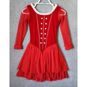 Del Arbour 3/4 Sleeve Figure Ice Skating Dress Red Velvet/Mesh Ladies Size 0-2